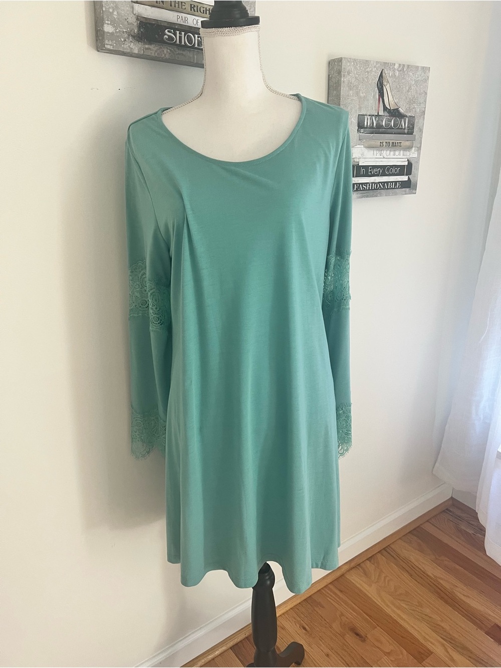 Wrangler Mint Green Long Sleeve Lace-Trim Dress